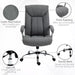 Image of a grey fabric office chair with wheels