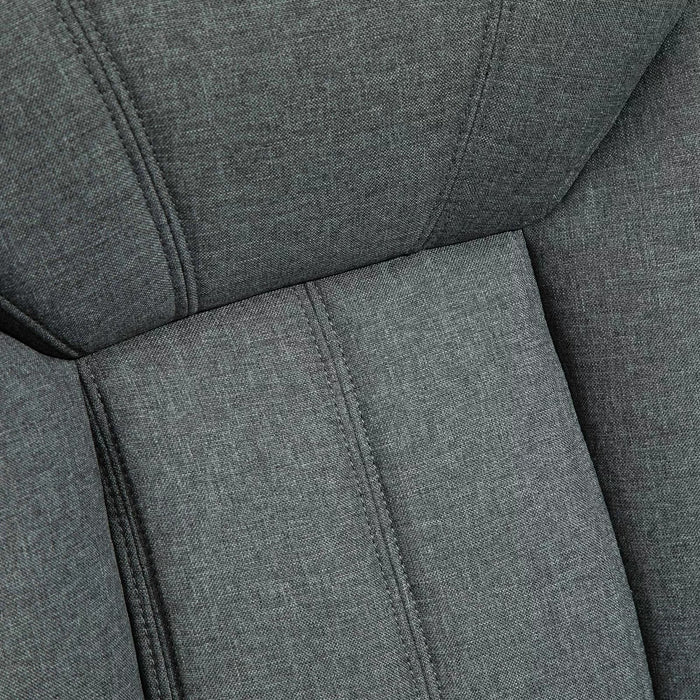 Image of a grey fabric office chair with wheels