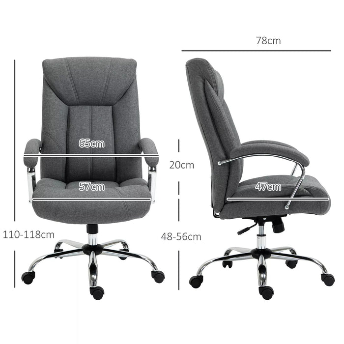 Image of a grey fabric office chair with wheels