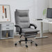 Image of a Grey Heated Massage Office Chair With Footrest and swivel wheels.