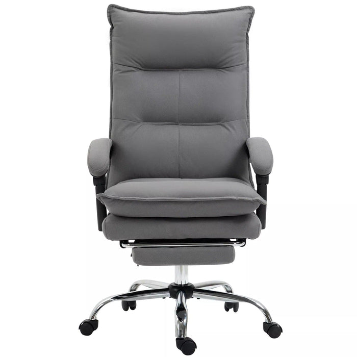 Image of a Grey Heated Massage Office Chair With Footrest and swivel wheels.