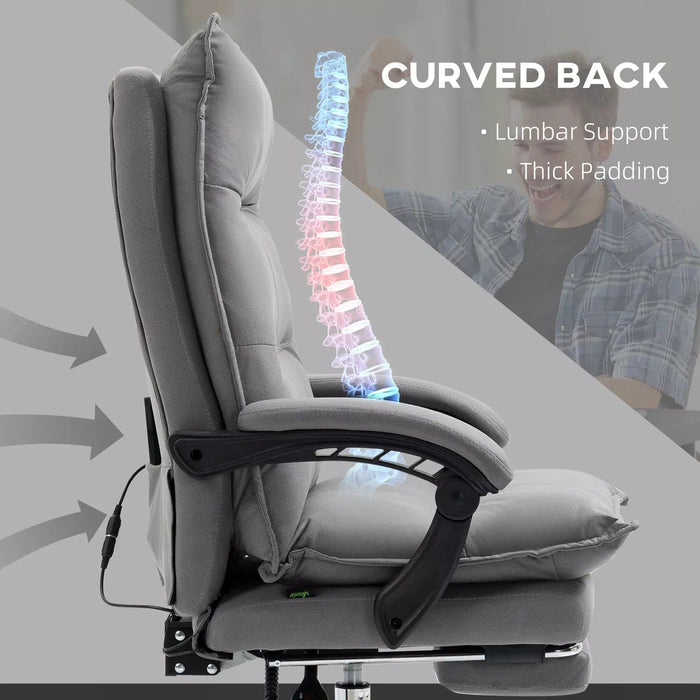 Image of a Grey Heated Massage Office Chair With Footrest and swivel wheels.