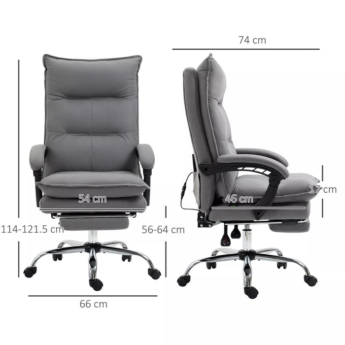 Image of a Grey Heated Massage Office Chair With Footrest and swivel wheels.