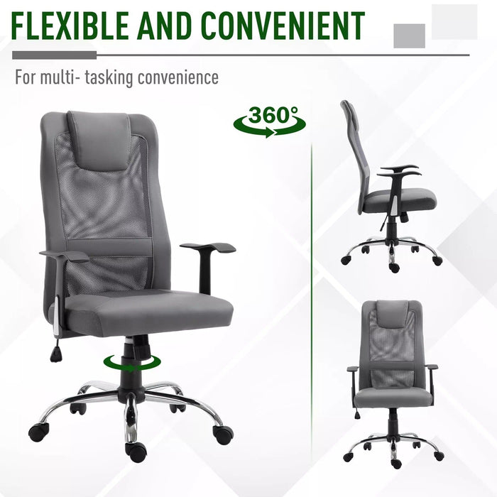 Image of a grey High Back Office Chair With Headrest and swivel wheels