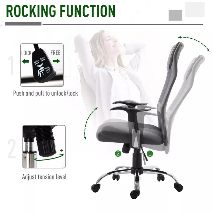 Image of a grey High Back Office Chair With Headrest and swivel wheels