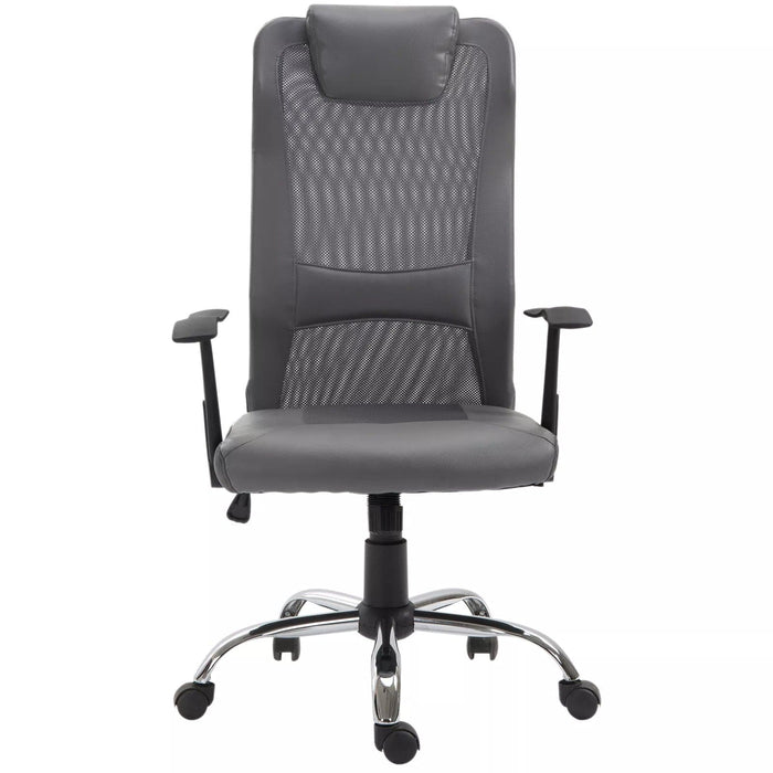 Image of a grey High Back Office Chair With Headrest and swivel wheels