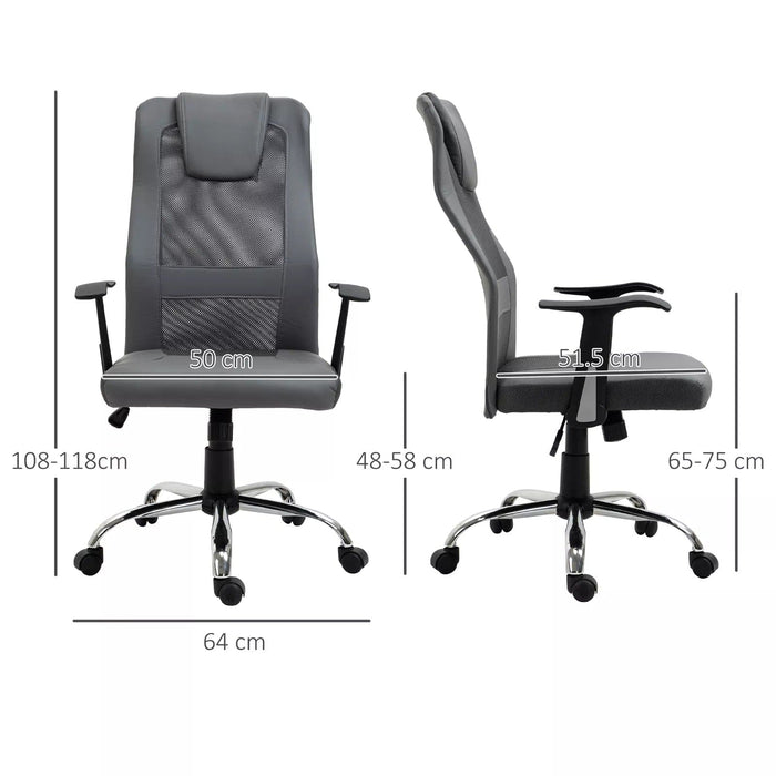 Image of a grey High Back Office Chair With Headrest and swivel wheels