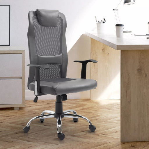 Image of a grey High Back Office Chair With Headrest and swivel wheels