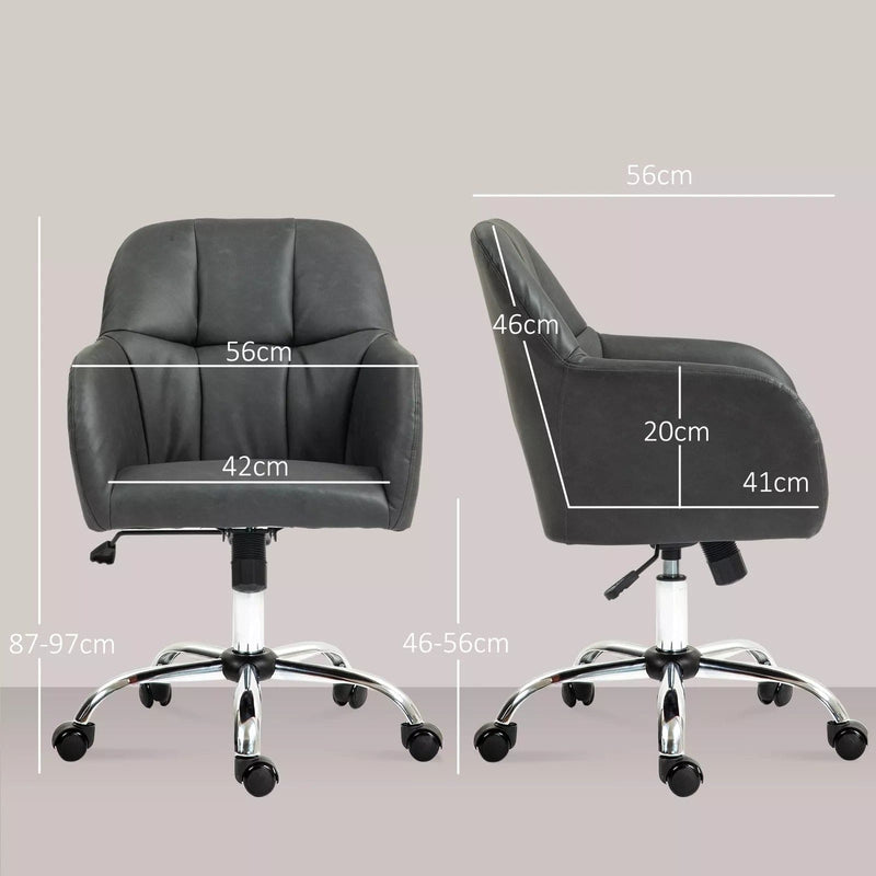 Image of a Grey Leather Desk Chair With Wheels.