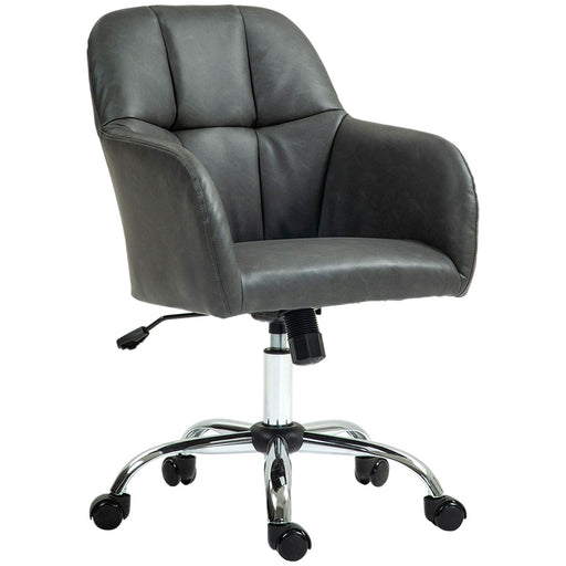 Image of a Grey Leather Desk Chair With Wheels