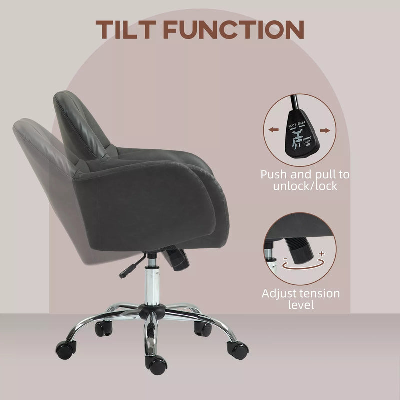 Image of a Grey Leather Desk Chair With Wheels