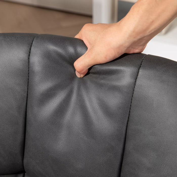 Image of a Grey Leather Desk Chair With Wheels