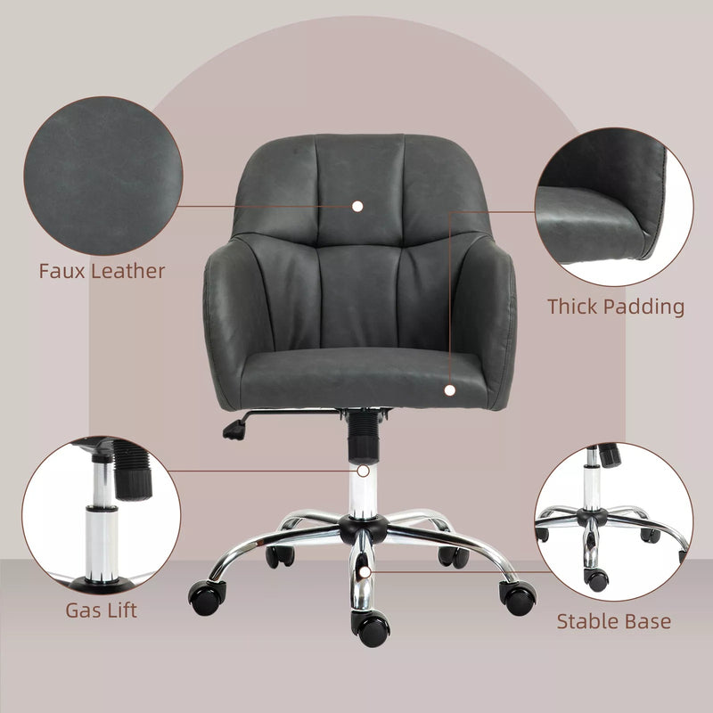 Image of a Grey Leather Desk Chair With Wheels