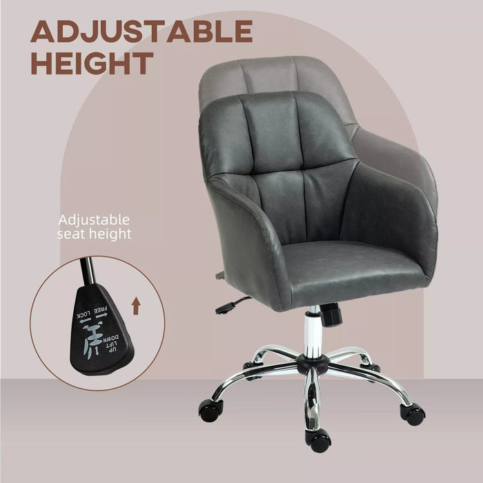 Image of a Grey Leather Desk Chair With Wheels