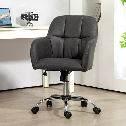 Image of a Grey Leather Desk Chair With Wheels