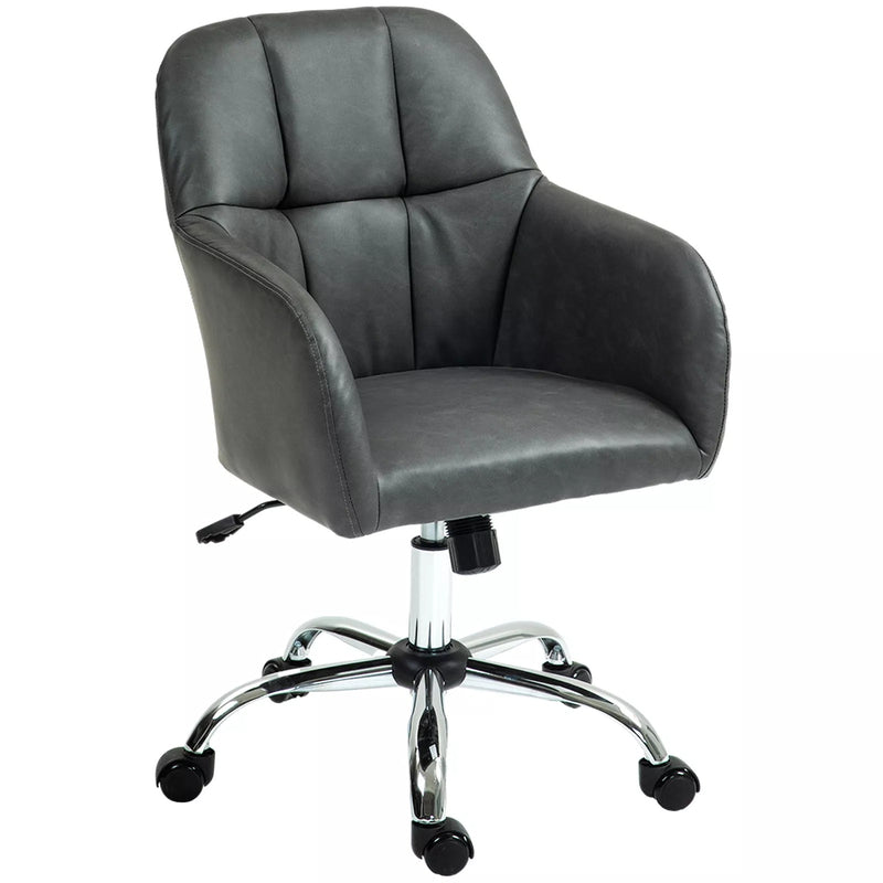 Image of a Grey Leather Desk Chair With Wheels