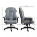 Image of a Grey Leather Executive Office Chair With Wheels For Home Office. This comfortable desk chair features a thick padded seat, armrests, swivel wheels and height and reclining back.