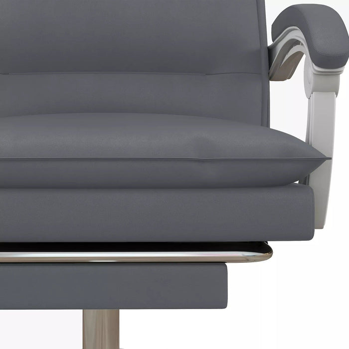 Image of a Grey Leather Heated Massage Executive Office Chair With Footrest and Swivel Wheels