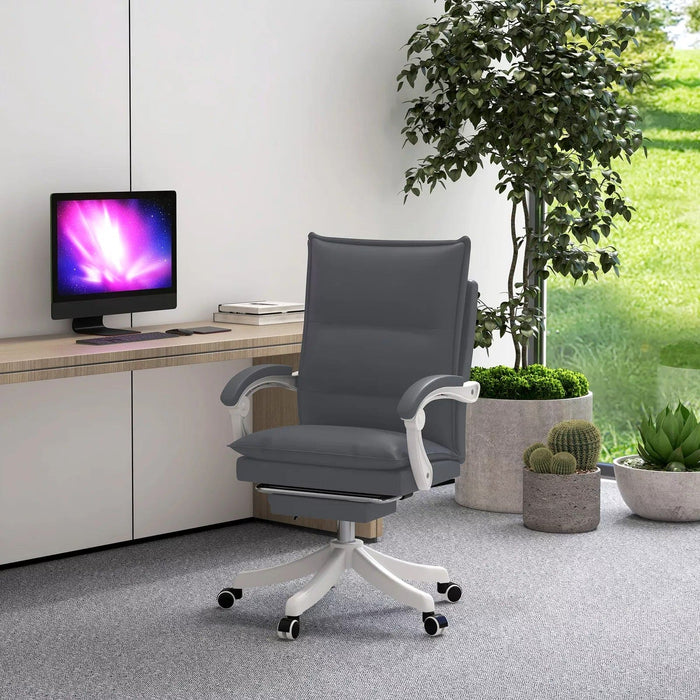 Image of a Grey Leather Heated Massage Executive Office Chair With Footrest and Swivel Wheels