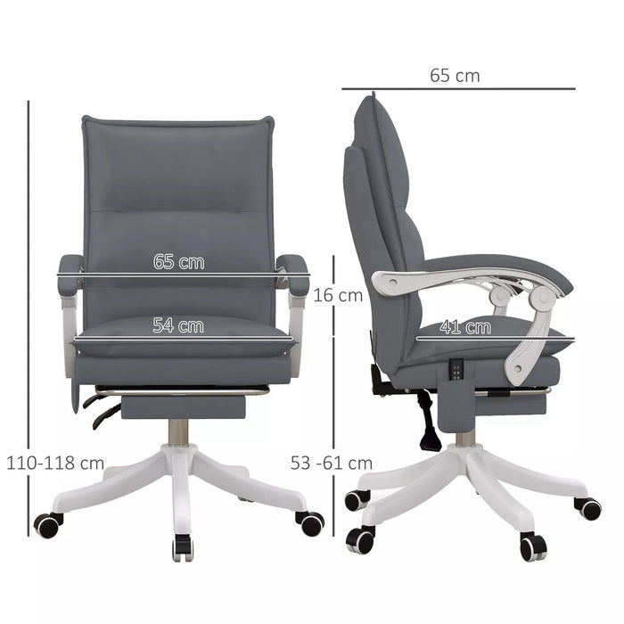 Image of a Grey Leather Heated Massage Executive Office Chair With Footrest and Swivel Wheels