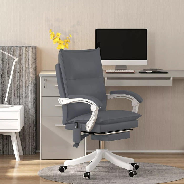 Image of a Grey Leather Heated Massage Executive Office Chair With Footrest and Swivel Wheels