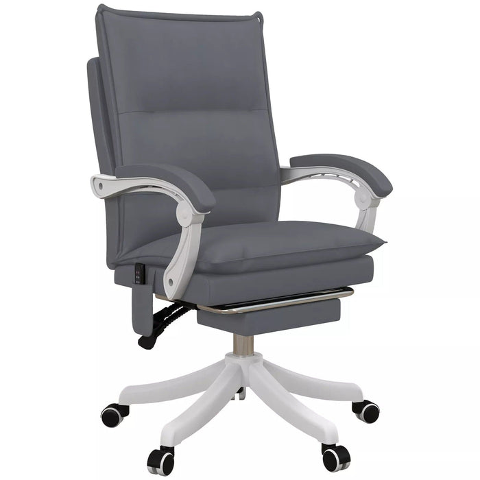 Image of a Grey Leather Heated Massage Executive Office Chair With Footrest and Swivel Wheels