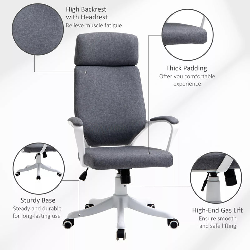 Image of a grey office chair with wheels and lumbar support.