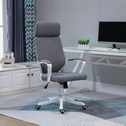 Image of a grey office chair with wheels and lumbar support.