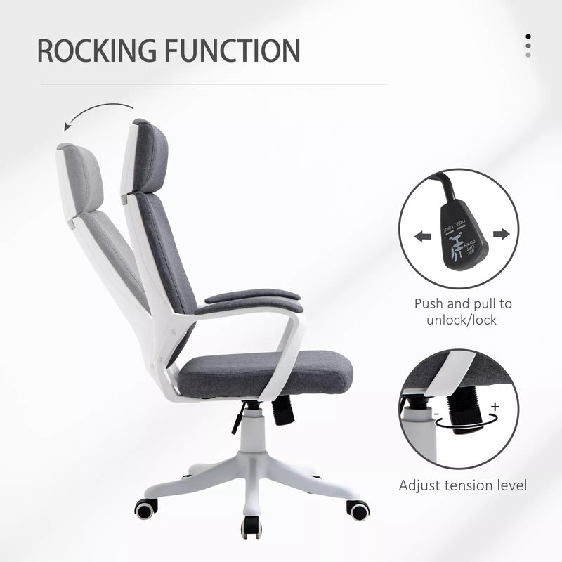 Image of a grey office chair with wheels and lumbar support.