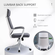 Image of a grey office chair with wheels and lumbar support.