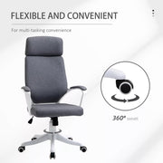 Image of a grey office chair with wheels and lumbar support.