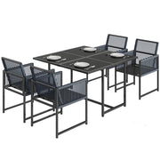 5 Piece Garden Dining Set for 4 with Foldable Chairs and Tempered Glass Table, Grey Outsunny