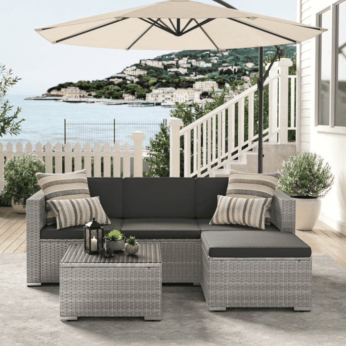 Grey Rattan Sofa Set With Table