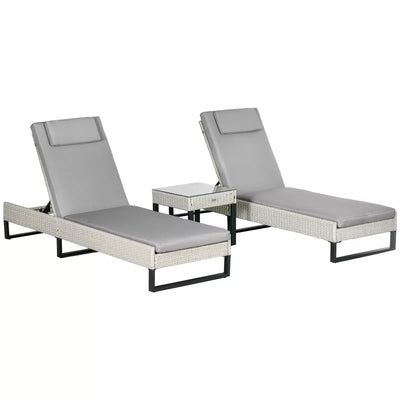 Grey Rattan Sun Lounger Set