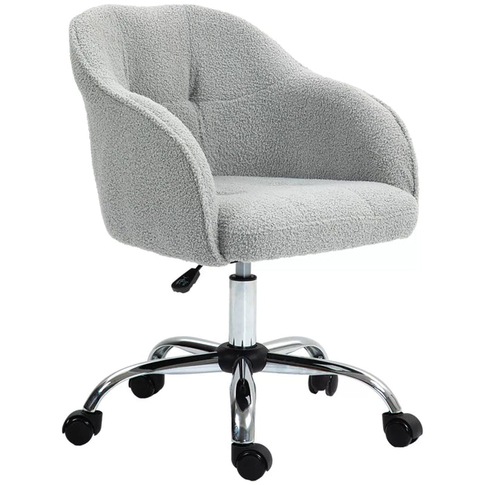 Image of a Grey Teddy Fleece Desk Chair With Wheels.