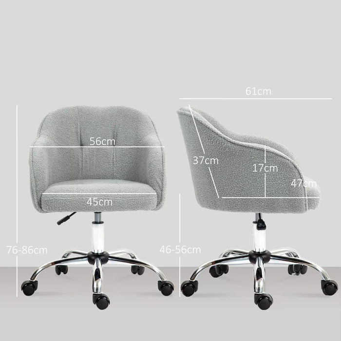 Image of a Grey Teddy Fleece Desk Chair With Wheels.