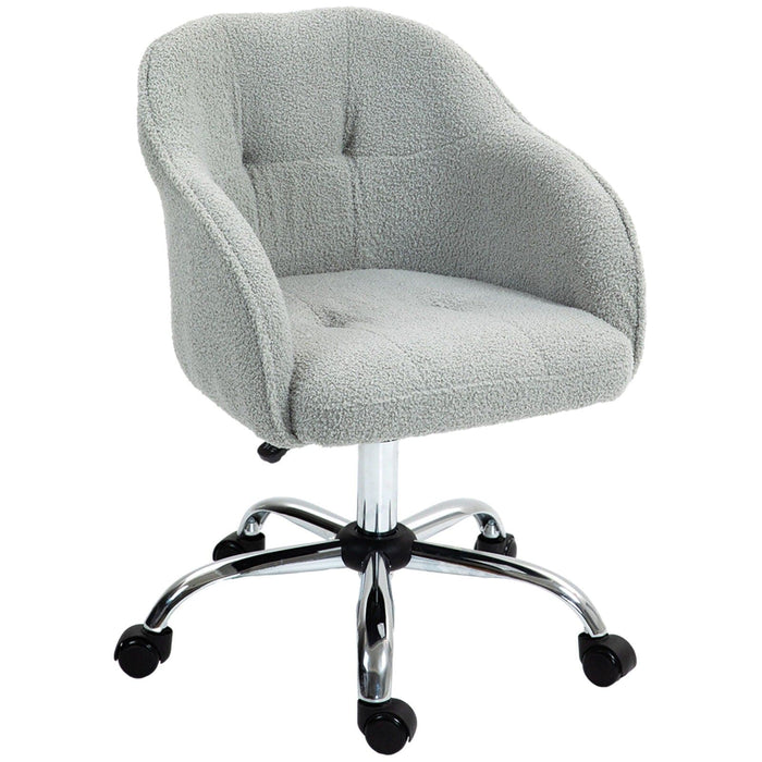 Image of a Grey Teddy Fleece Desk Chair With Wheels.