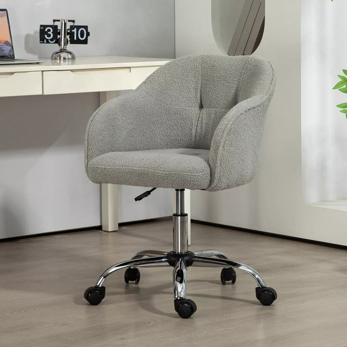 Image of a Grey Teddy Fleece Desk Chair With Wheels.