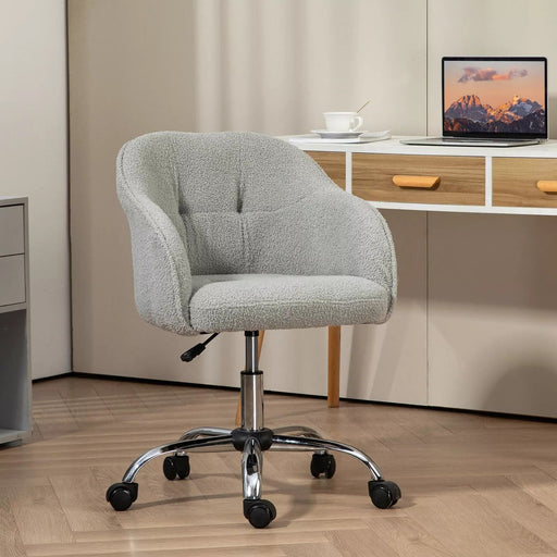 Image of a Grey Teddy Fleece Desk Chair With Wheels.