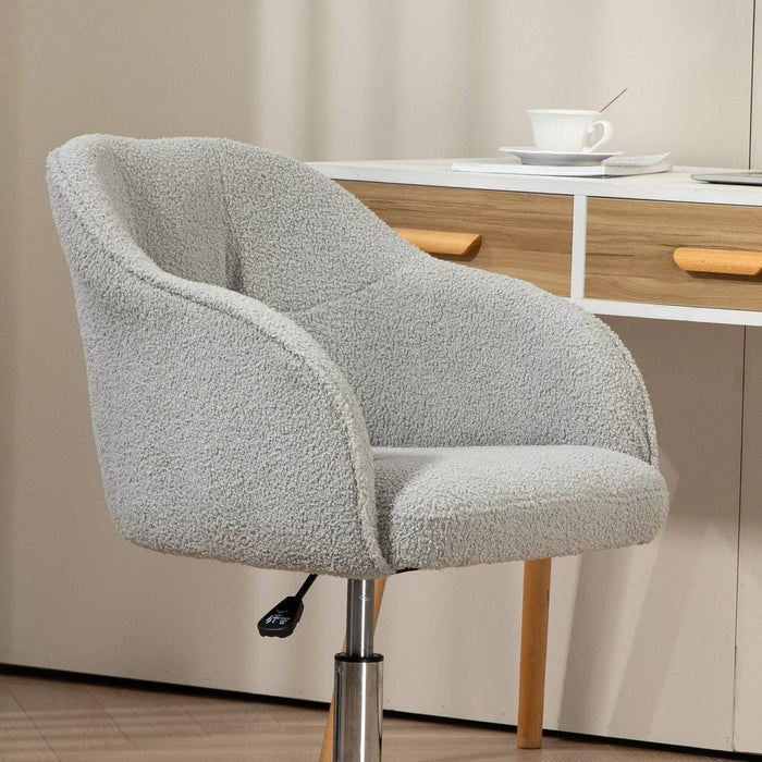 Image of a Grey Teddy Fleece Desk Chair With Wheels.