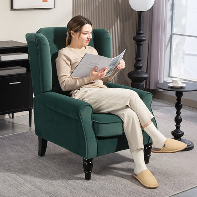 Green Retro Wingback Accent Chair With Button Tufting For Living Room Or Bedroom Use