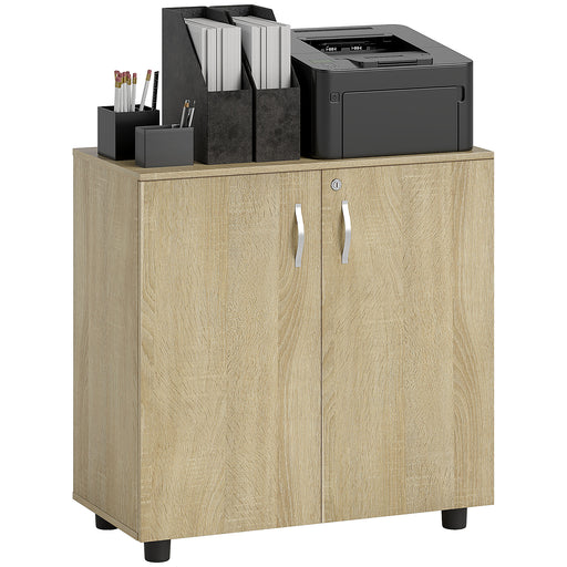 Two Tier Lockable Office Storage Cabinet Oak Finish by Vinsetto