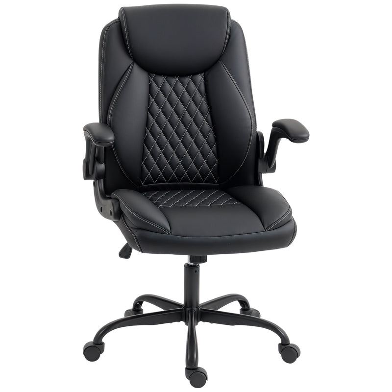 Ergonomic Faux Leather Office Chair with Flip-Up Armrests for Home or Work Black
