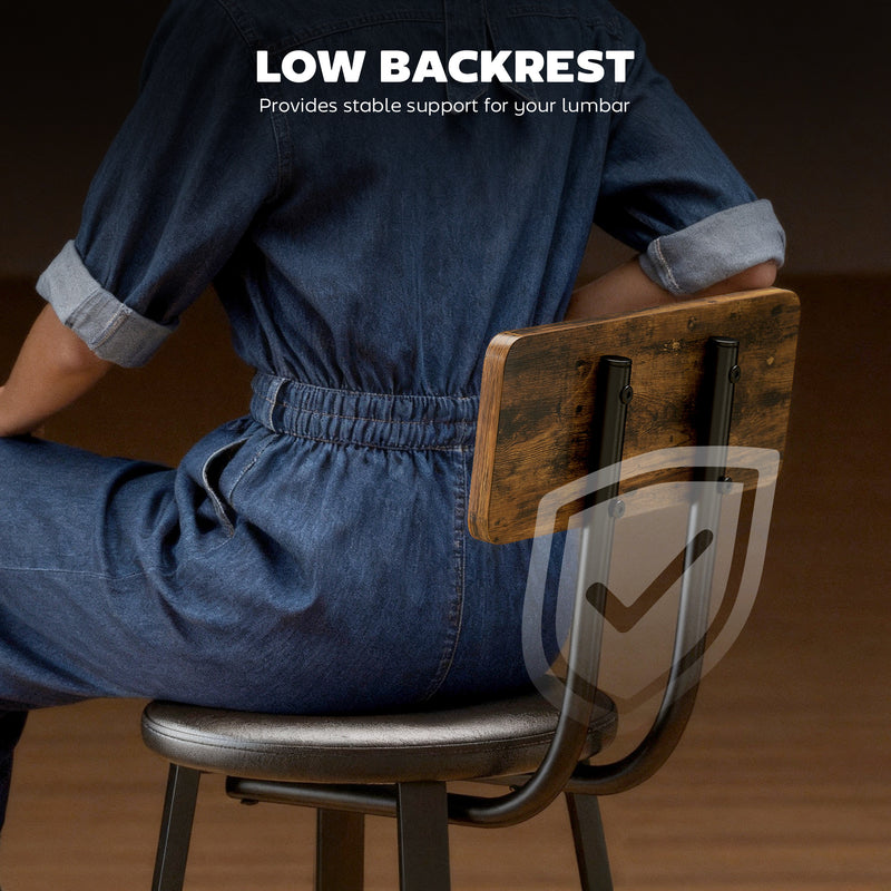 Set of 2 Industrial Bar Stools with Backrests and Footrests for Kitchen Island Rustic Brown and Black