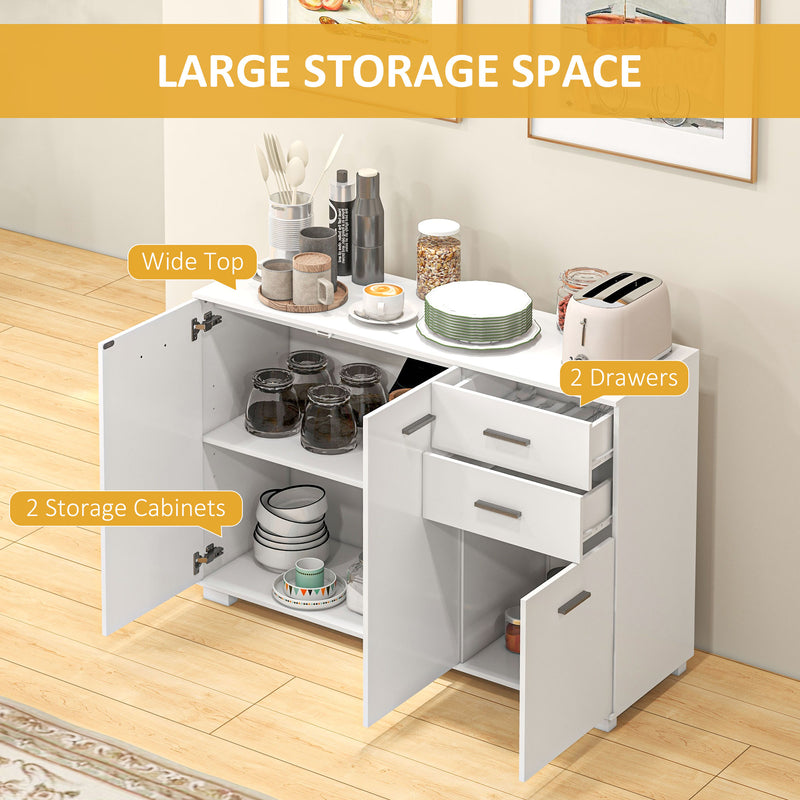 Modern Sideboard Storage Cabinet With Drawers and Adjustable Shelves for Kitchen White