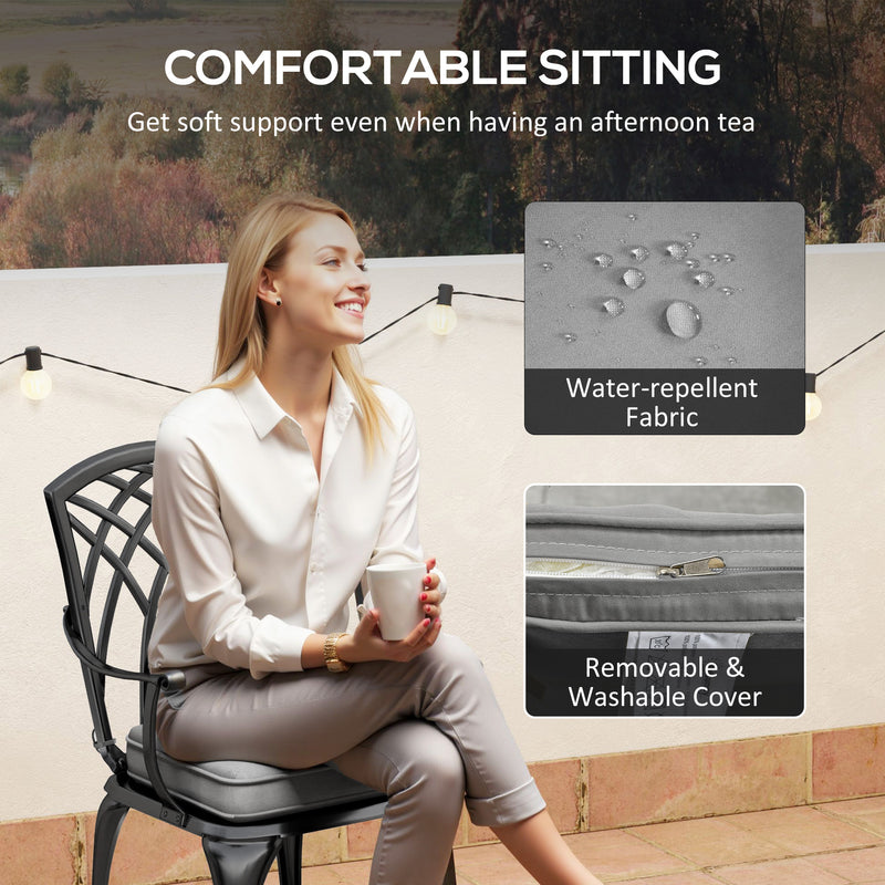 3 Piece Cast Aluminium Garden Bistro Set with Cushions and Parasol Hole Black by Outsunny