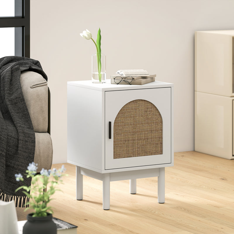 Rattan Bedside Table with Storage Shelf Ideal for Bedroom or Living Room, White