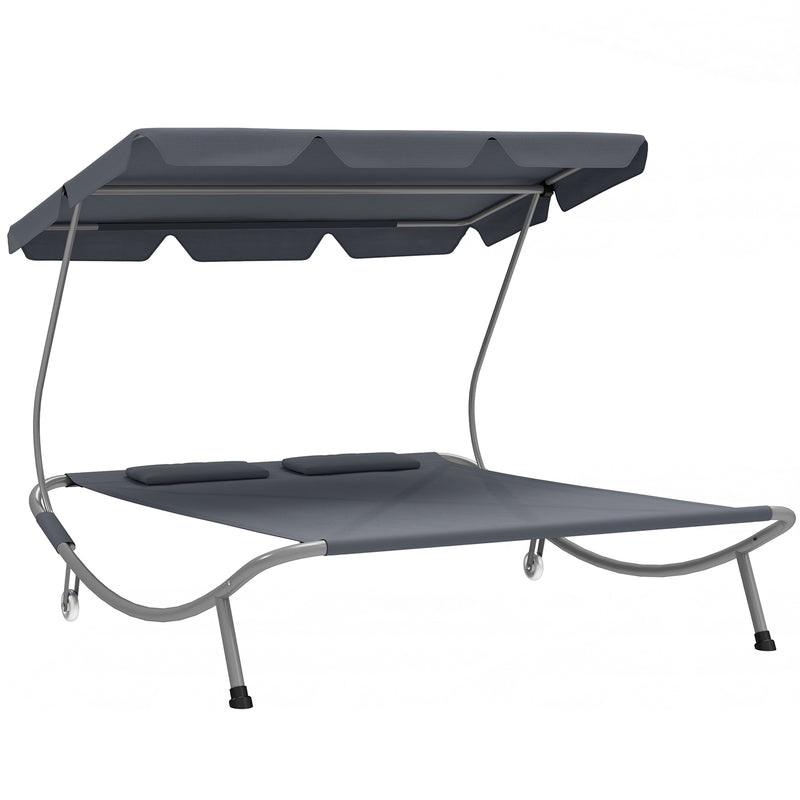 Double Outdoor Bed with Canopy Light Grey Relaxing Garden Lounger by Outsunny