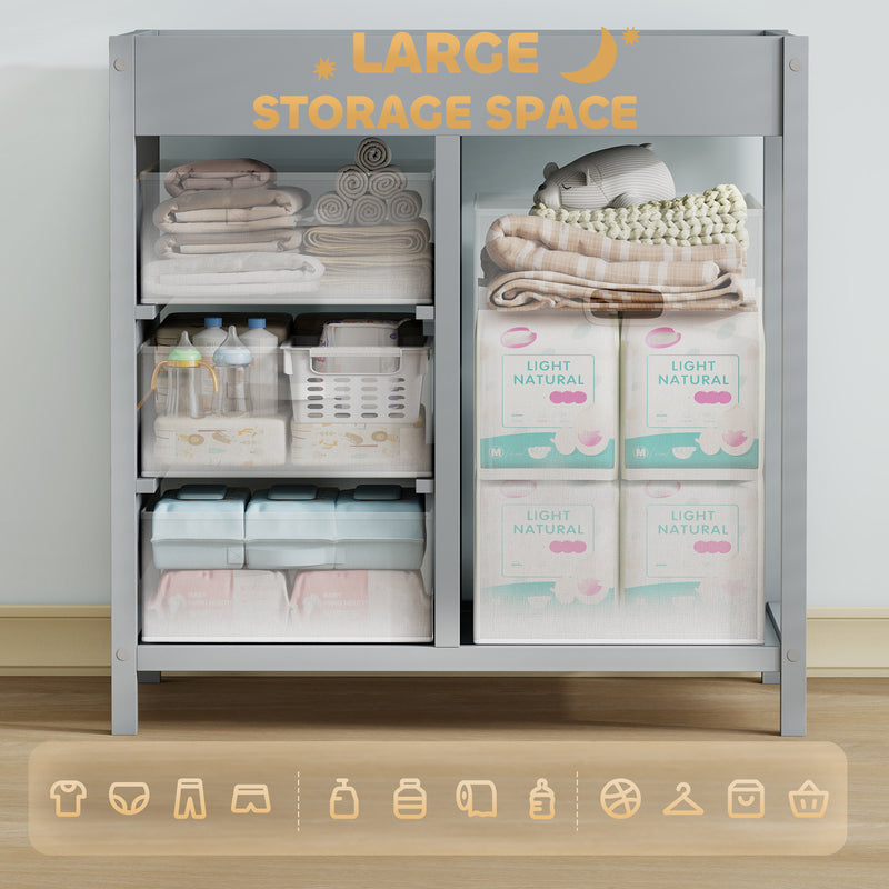 Baby Changing Unit With 4 Storage Drawers and Padded Mat for Nursery or Bedroom Grey
