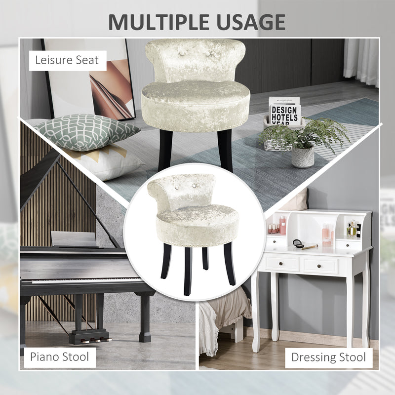 Beige Ice Velvet Dressing Table Stool with Rubber Wood Legs for Bedroom or Living Room by HOMCOM